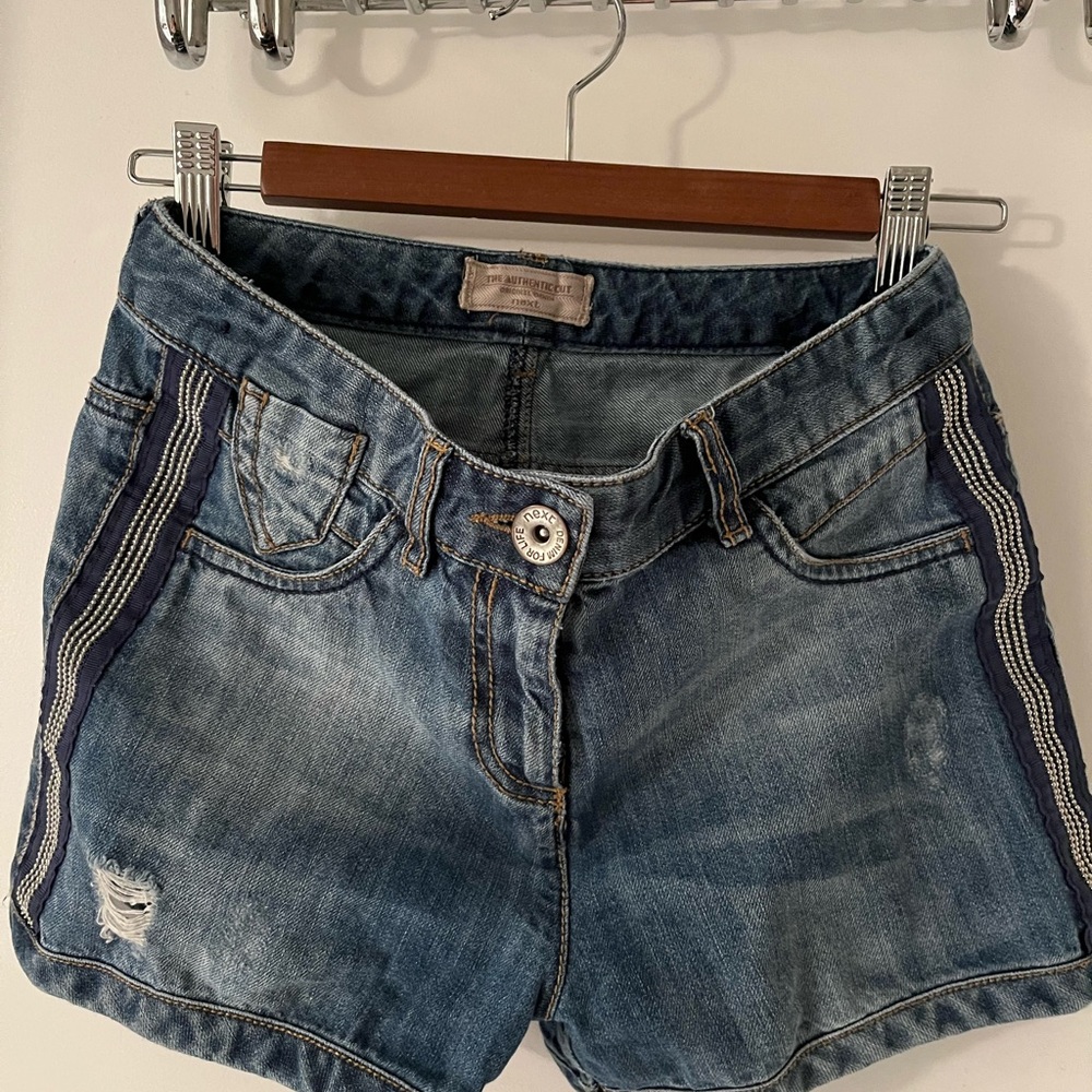Kids Next UK Girls Jean Shorts with side beading and distress.